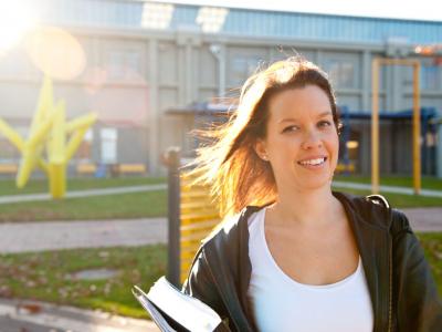 A student outside Inveresk campus near Launceston. Photo credit: TasTAFE